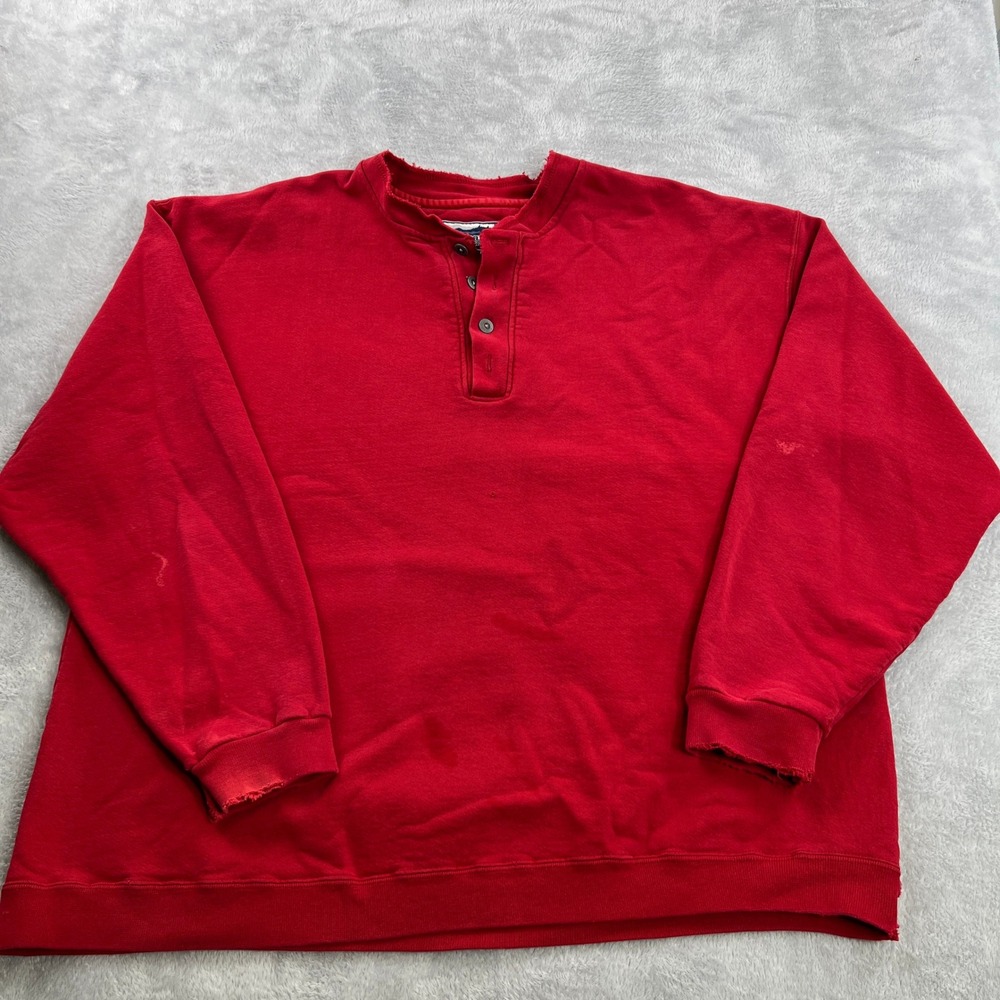 L.L. Bean Russell Athletic Thrashed Henley Sweatshirt 2XL Red Vintage 90s USA